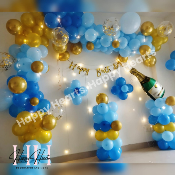 HAPPY BIRTHDAY BLUE GOLDEN THEME DECORATION