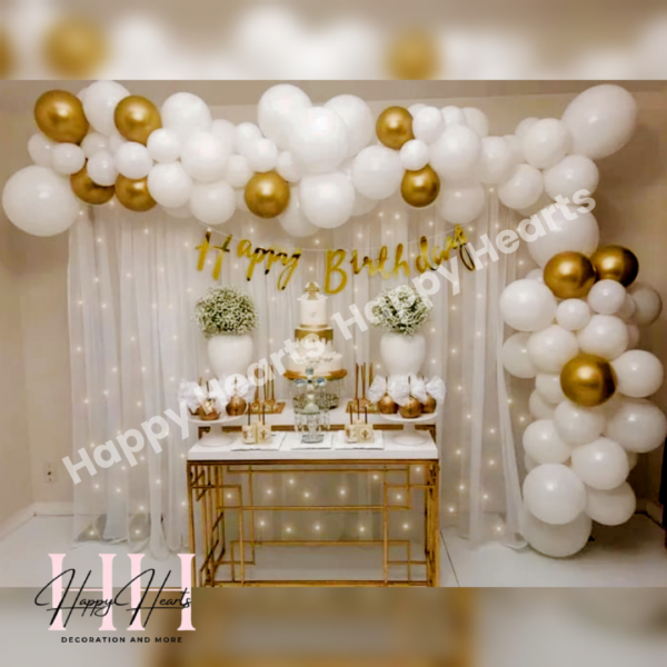 HAPPY BIRTHDAY WHITE GOLDEN THEME BALLOON DECORATION