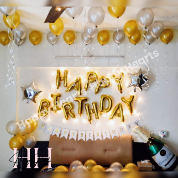 HAPPY BIRTHDAY GOLDEN THEME BALLOON DECORATION