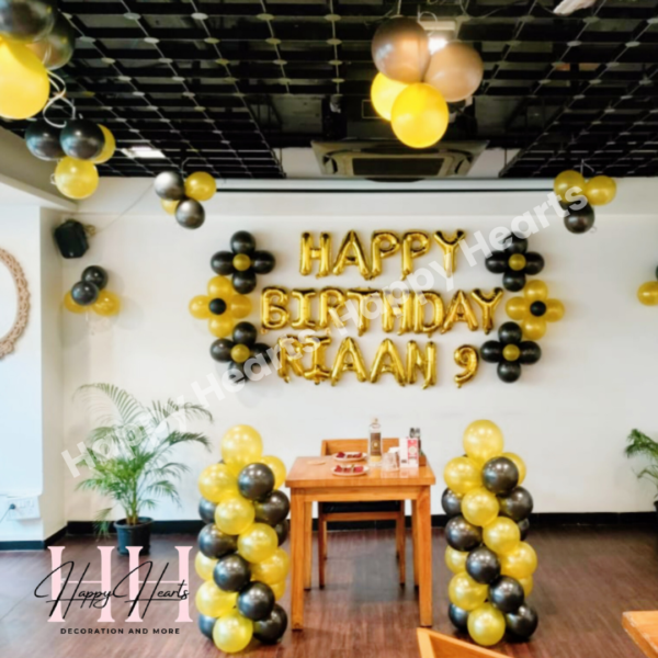 HAPPY BIRTHDAY BLACK GOLDEN THEME BALLOON DECORATION