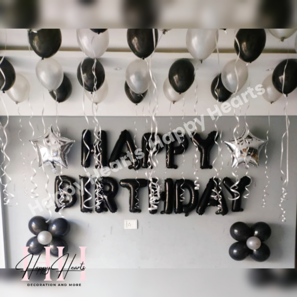 HAPPY BIRTHDAY BLACK SILVER THEME BALLOON DECORATION