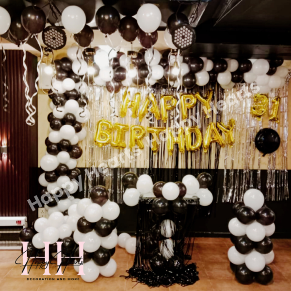 HAPPY BIRTHDAY BLACK WHITE THEME BALLOON DECORATION