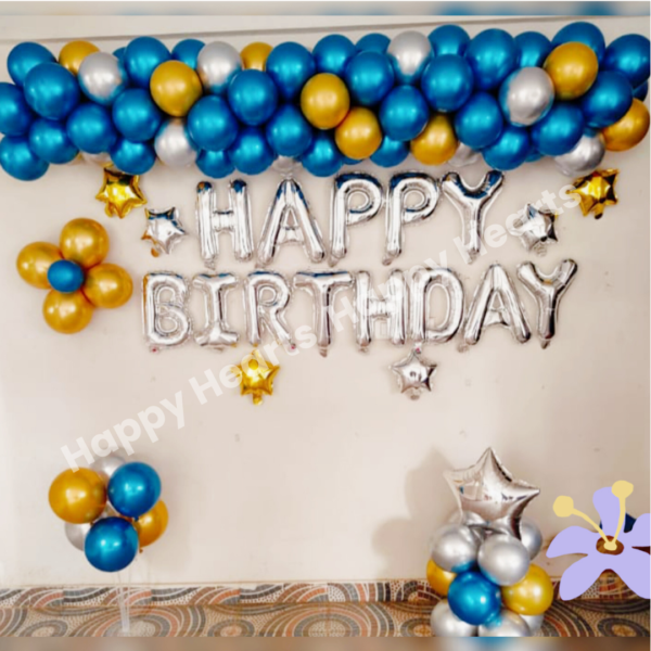 HAPPY BIRTHDAY BLUE GOLDEN THEME BALLOON DECORATION