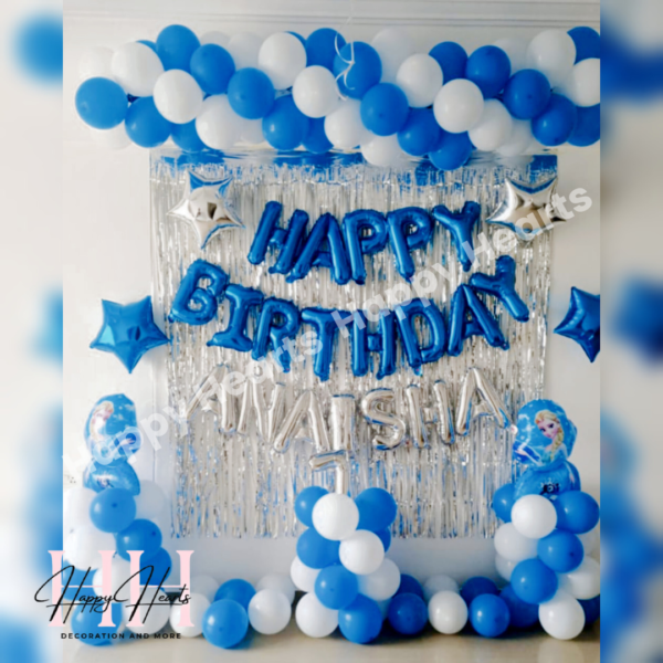 HAPPY BIRTHDAY BLUE WHITE THEME BALLOON DECORATION