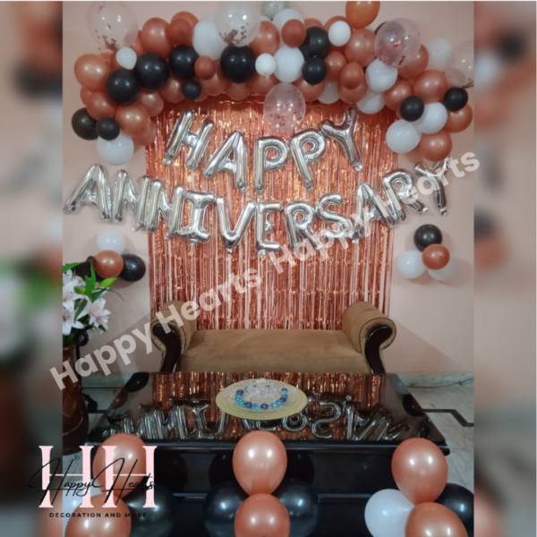 HAPPY ANNIVERSARY ROSEGOLD THEME BALLOON DECORATION