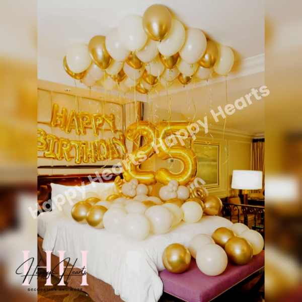 HAPPY BIRTHDAY GOLDEN WHITE THEME BALLOON DECORATION