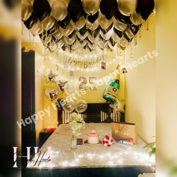 HAPPY BIRTHDAY BLACK SILVER THEME BALLOON DECORATION