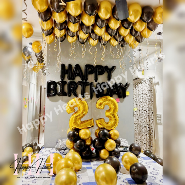 HAPPY BIRTHDAY BLACK GOLDEN THEME BALLOON DECORATION