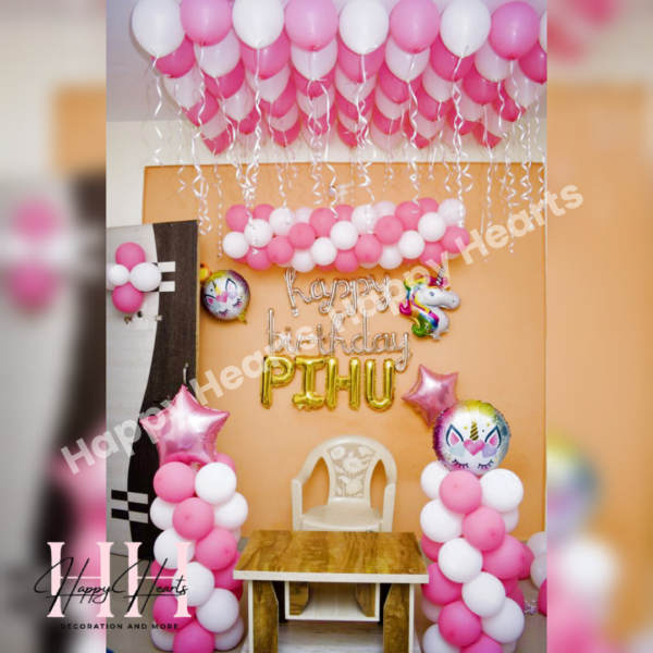 HAPPY BIRTHDAY PINK WHITE THEME BALLOON DECORATION
