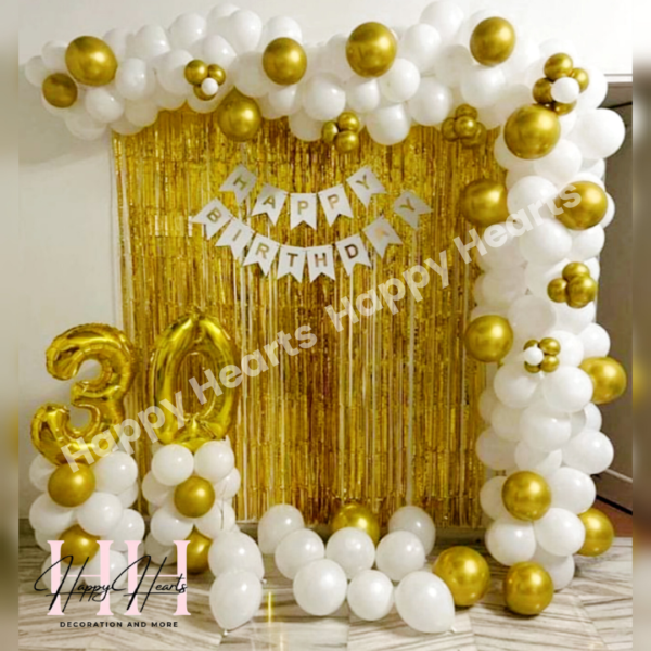 HAPPY BIRTHDAY GOLDEN WHITE THEME BALLOON DECORATION