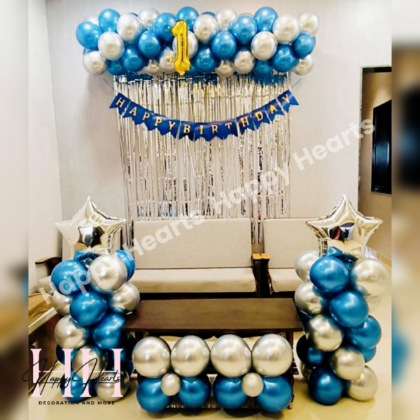 HAPPY BIRTHDAY BLUE SILVER THEME BALLOON DECORATION