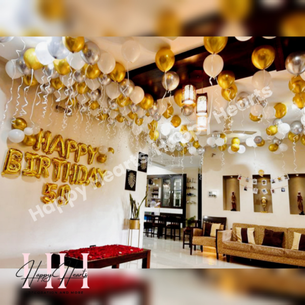 HAPPY BIRTHDAY GOLDEN SILVER BALLOON DECORATION