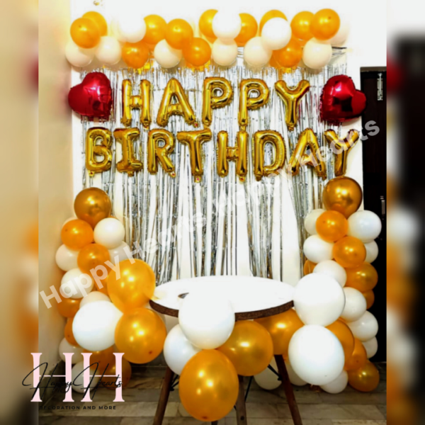 HAPPY BIRTHDAY GOLDEN WHITE THEME BALLOON DECORATION