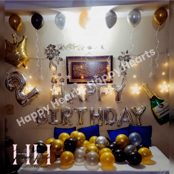HAPPY BIRTHDAY BLACK GOLDEN THEME BALLOON DECORATION