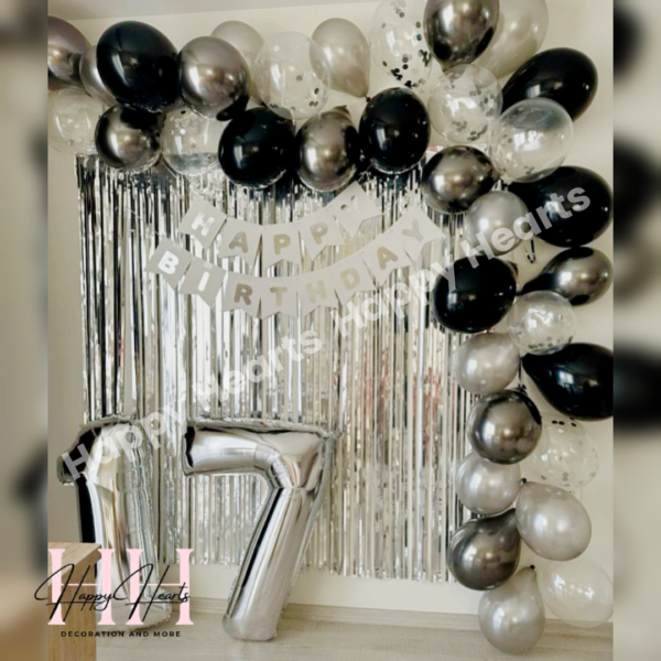 HAPPY BIRTHDAY SILVER BLACK THEME BALLOON DECORATION
