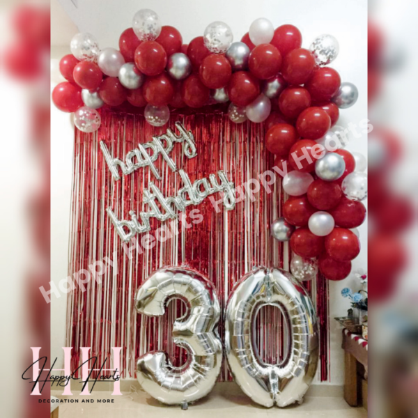 HAPPY BIRTHDAY RED SILVER THEME BALLOON DECORATION