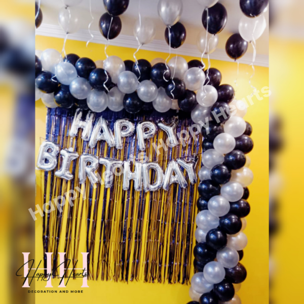 HAPPY BIRTHDAY BLACK SILVER THEME BALLOON DECORATION