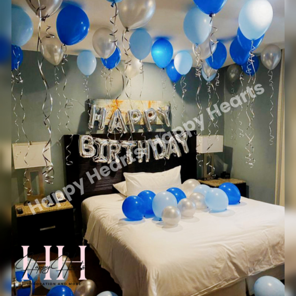 HAPPY BIRTHDAY BLUE SILVER THEME BALLOON DECORATION