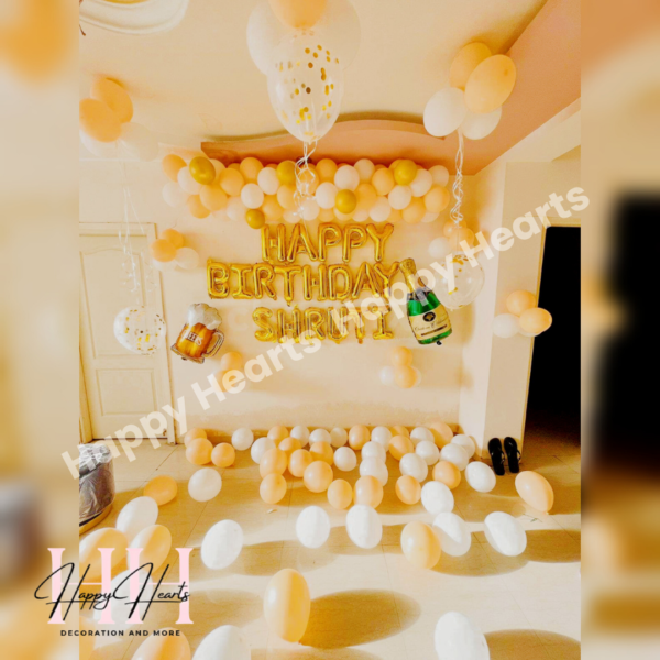 HAPPY BIRTHDAY PEACH WHITE THEME BALLOON DECORATION